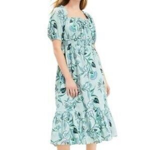 Loft Tiered Midi Dress Size XL Green Floral Boho Chic Cottagecore Prairie